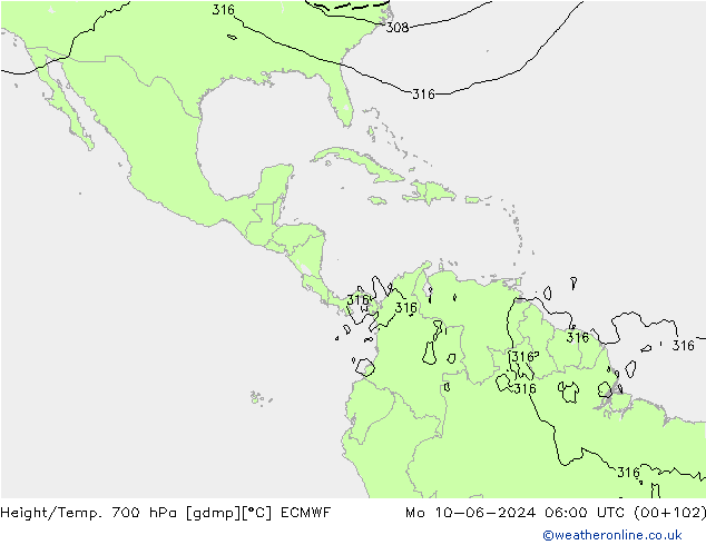 Hoogte/Temp. 700 hPa ECMWF ma 10.06.2024 06 UTC