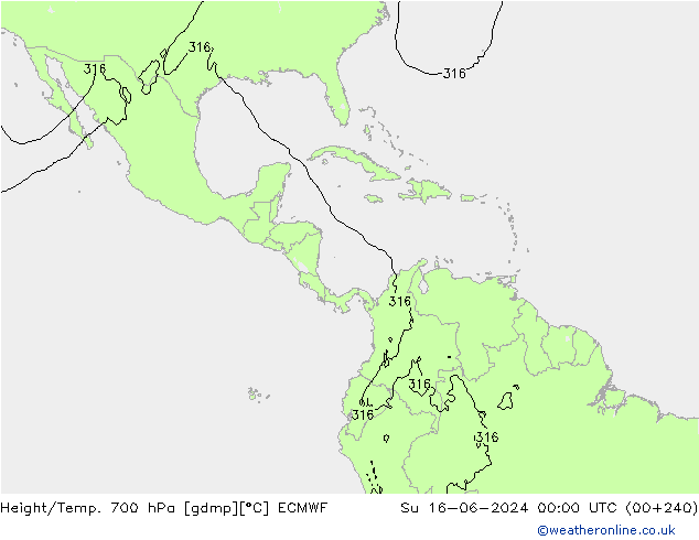 Height/Temp. 700 hPa ECMWF dom 16.06.2024 00 UTC