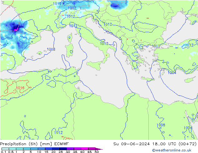 Z500/Rain (+SLP)/Z850 ECMWF dom 09.06.2024 00 UTC