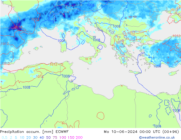 Toplam Yağış ECMWF Pzt 10.06.2024 00 UTC