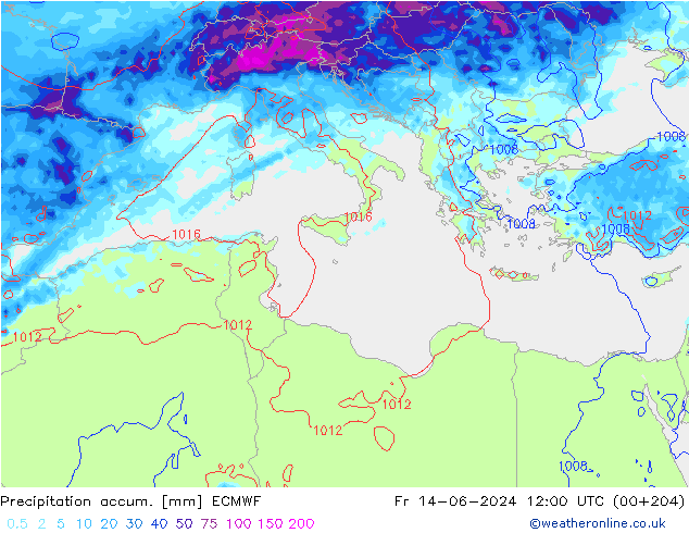 Toplam Yağış ECMWF Cu 14.06.2024 12 UTC