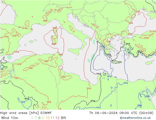 High wind areas ECMWF Th 06.06.2024 09 UTC