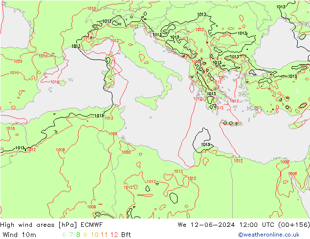 High wind areas ECMWF mer 12.06.2024 12 UTC