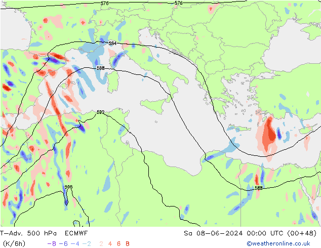 T-Adv. 500 hPa ECMWF sab 08.06.2024 00 UTC