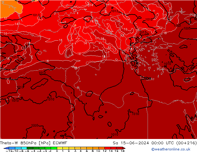 Theta-W 850hPa ECMWF So 15.06.2024 00 UTC