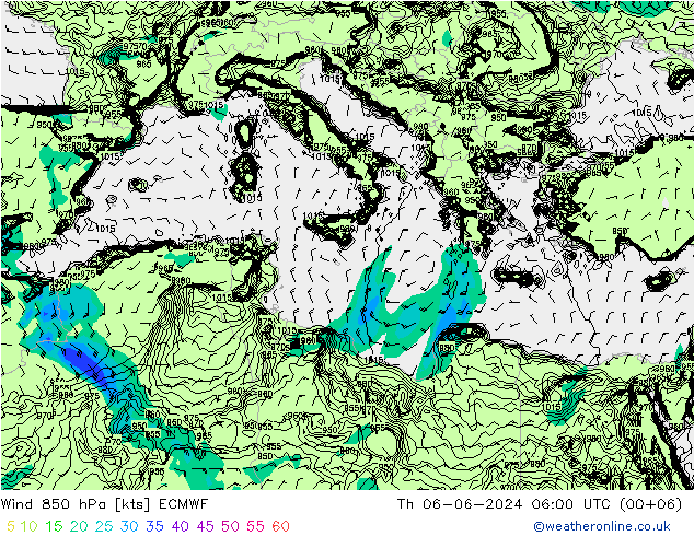 Wind 850 hPa ECMWF Do 06.06.2024 06 UTC