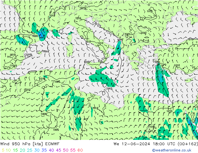 Wind 950 hPa ECMWF We 12.06.2024 18 UTC