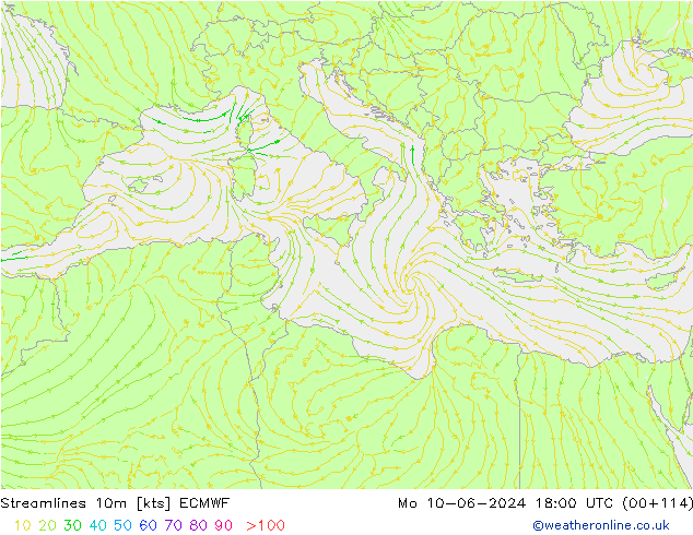 Linea di flusso 10m ECMWF lun 10.06.2024 18 UTC