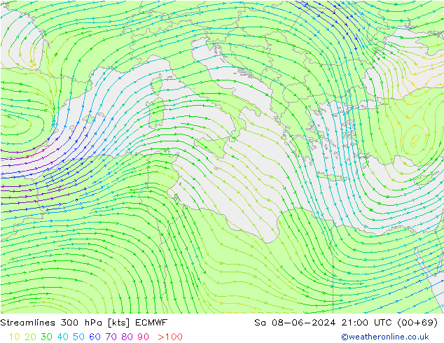 Rüzgar 300 hPa ECMWF Cts 08.06.2024 21 UTC