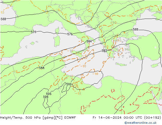 Z500/Rain (+SLP)/Z850 ECMWF  14.06.2024 00 UTC