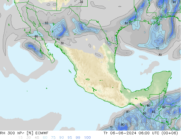 RH 300 hPa ECMWF Th 06.06.2024 06 UTC