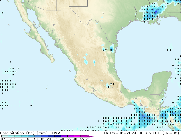 Totale neerslag (6h) ECMWF do 06.06.2024 06 UTC