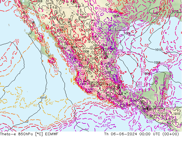 Theta-e 850hPa ECMWF Do 06.06.2024 00 UTC