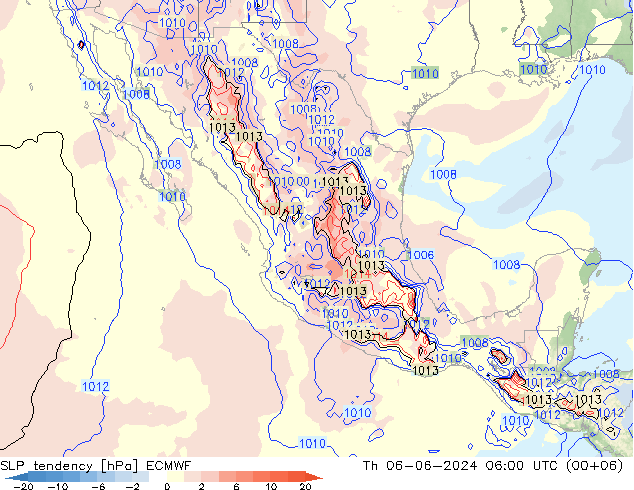 SLP tendency ECMWF Čt 06.06.2024 06 UTC