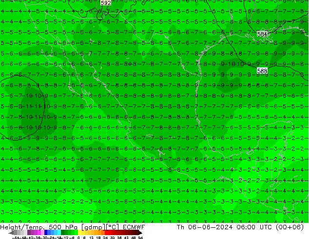 Hoogte/Temp. 500 hPa ECMWF do 06.06.2024 06 UTC