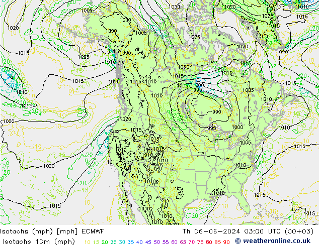 Isotachs (mph) ECMWF Th 06.06.2024 03 UTC