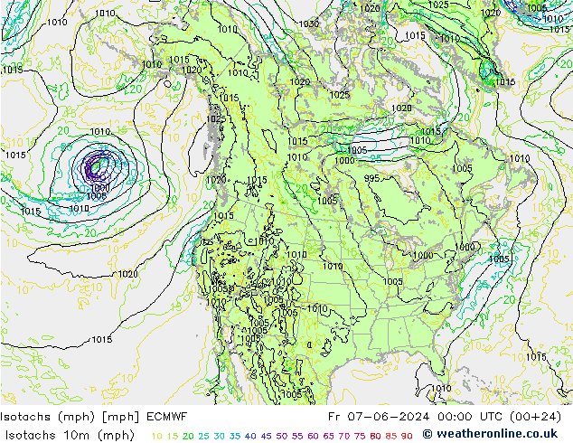 Isotachs (mph) ECMWF Fr 07.06.2024 00 UTC