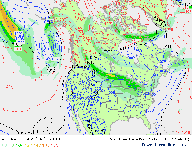 Jet stream/SLP ECMWF So 08.06.2024 00 UTC