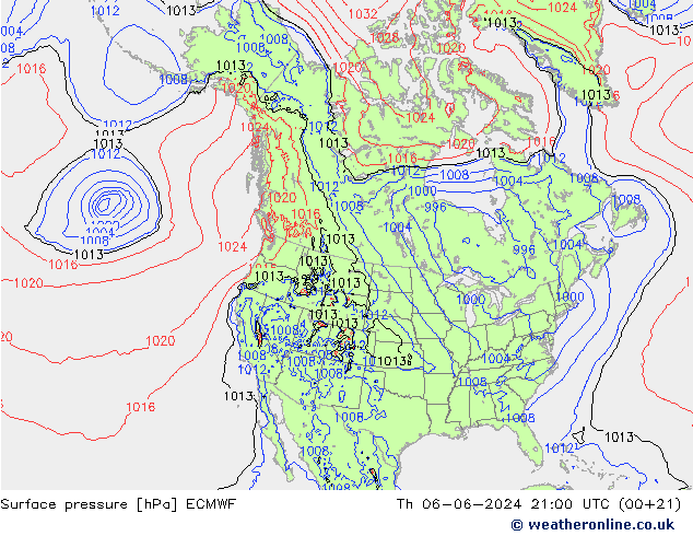 Surface pressure ECMWF Th 06.06.2024 21 UTC