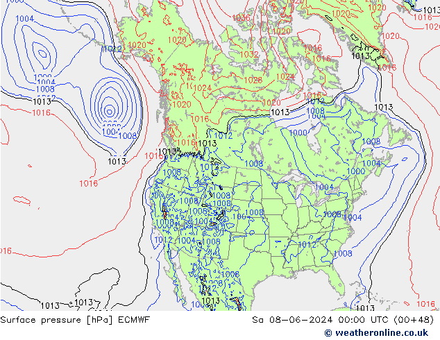 приземное давление ECMWF сб 08.06.2024 00 UTC