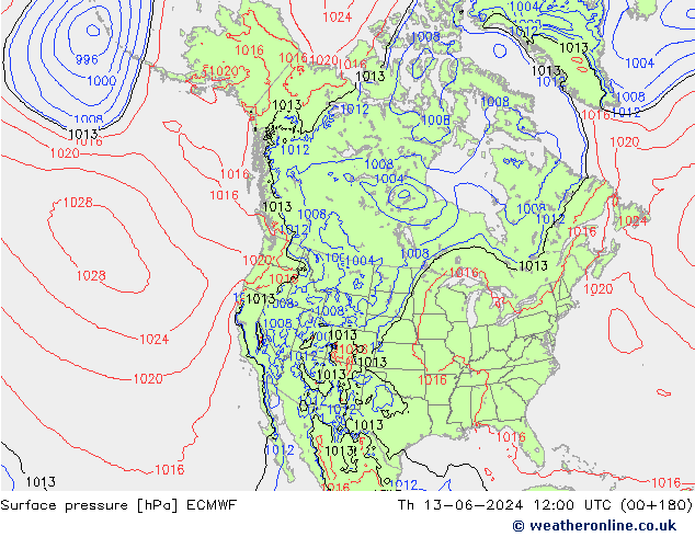 ciśnienie ECMWF czw. 13.06.2024 12 UTC