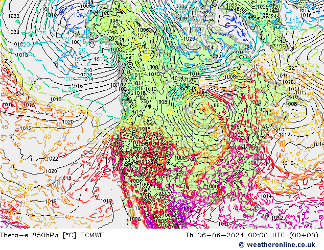 Theta-e 850hPa ECMWF gio 06.06.2024 00 UTC