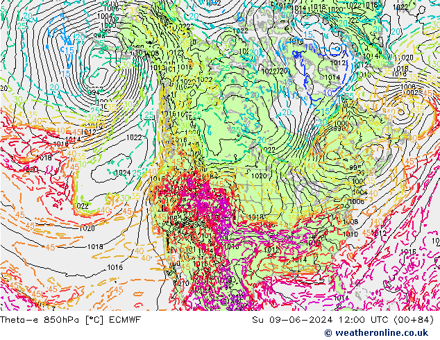 Theta-e 850hPa ECMWF  09.06.2024 12 UTC