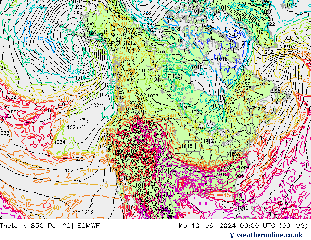 Theta-e 850hPa ECMWF lun 10.06.2024 00 UTC