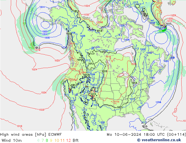 High wind areas ECMWF lun 10.06.2024 18 UTC