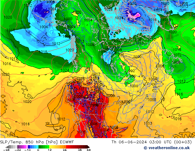 SLP/Temp. 850 hPa ECMWF Do 06.06.2024 03 UTC