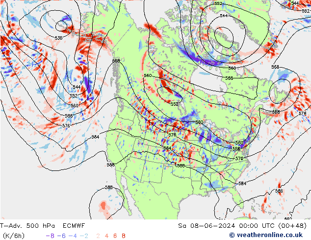 T-Adv. 500 hPa ECMWF sam 08.06.2024 00 UTC