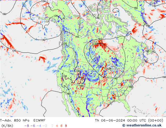 T-Adv. 850 hPa ECMWF Th 06.06.2024 00 UTC