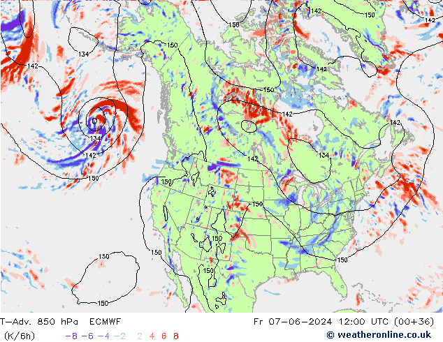 T-Adv. 850 hPa ECMWF ven 07.06.2024 12 UTC