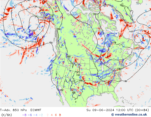 T-Adv. 850 гПа ECMWF Вс 09.06.2024 12 UTC