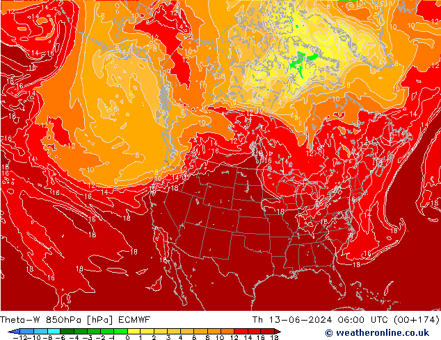 Theta-W 850hPa ECMWF Th 13.06.2024 06 UTC