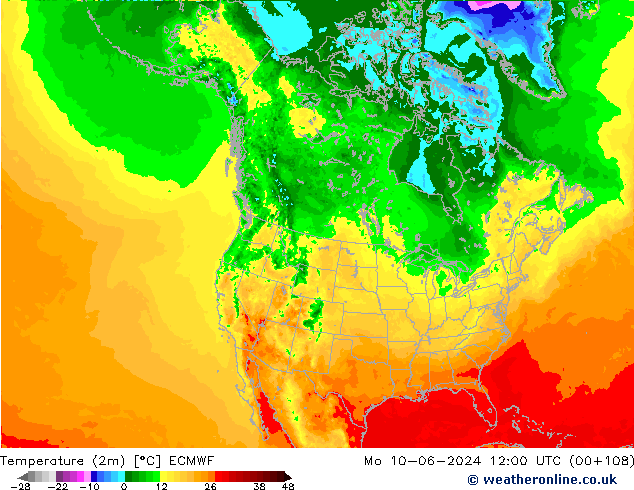 карта температуры ECMWF пн 10.06.2024 12 UTC