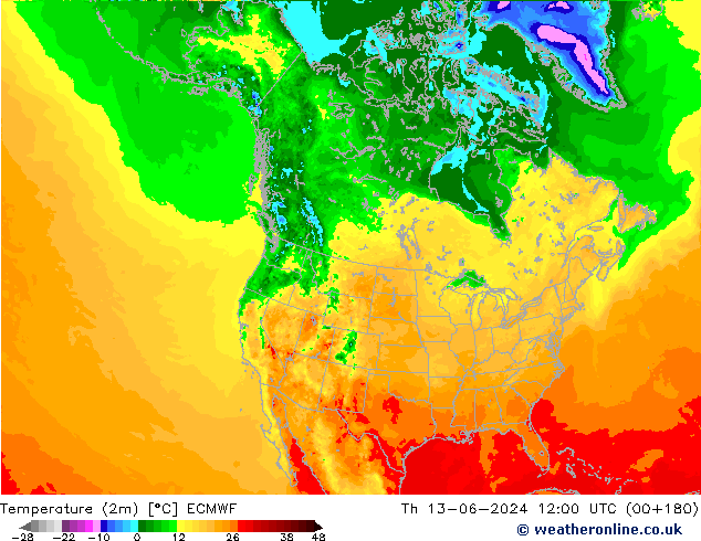 Sıcaklık Haritası (2m) ECMWF Per 13.06.2024 12 UTC