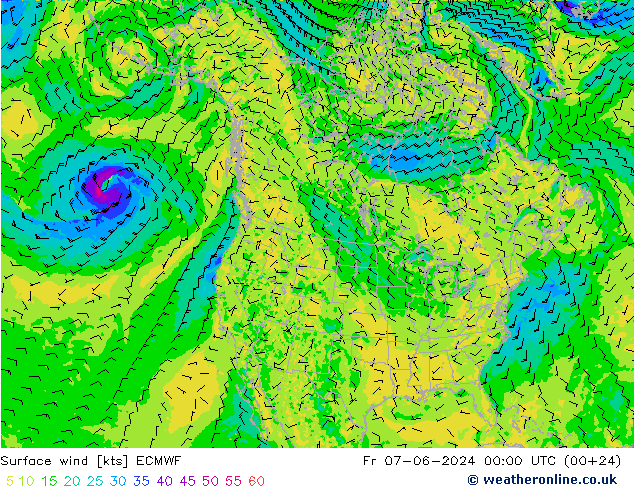 Bodenwind ECMWF Fr 07.06.2024 00 UTC