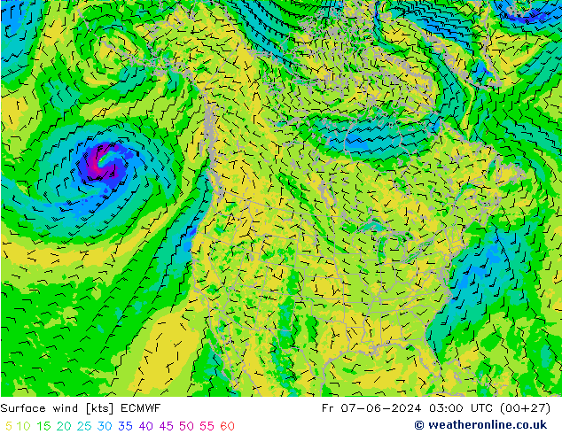 Vento 10 m ECMWF Sex 07.06.2024 03 UTC