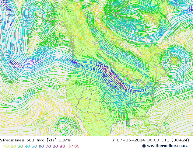 Streamlines 500 hPa ECMWF Fr 07.06.2024 00 UTC