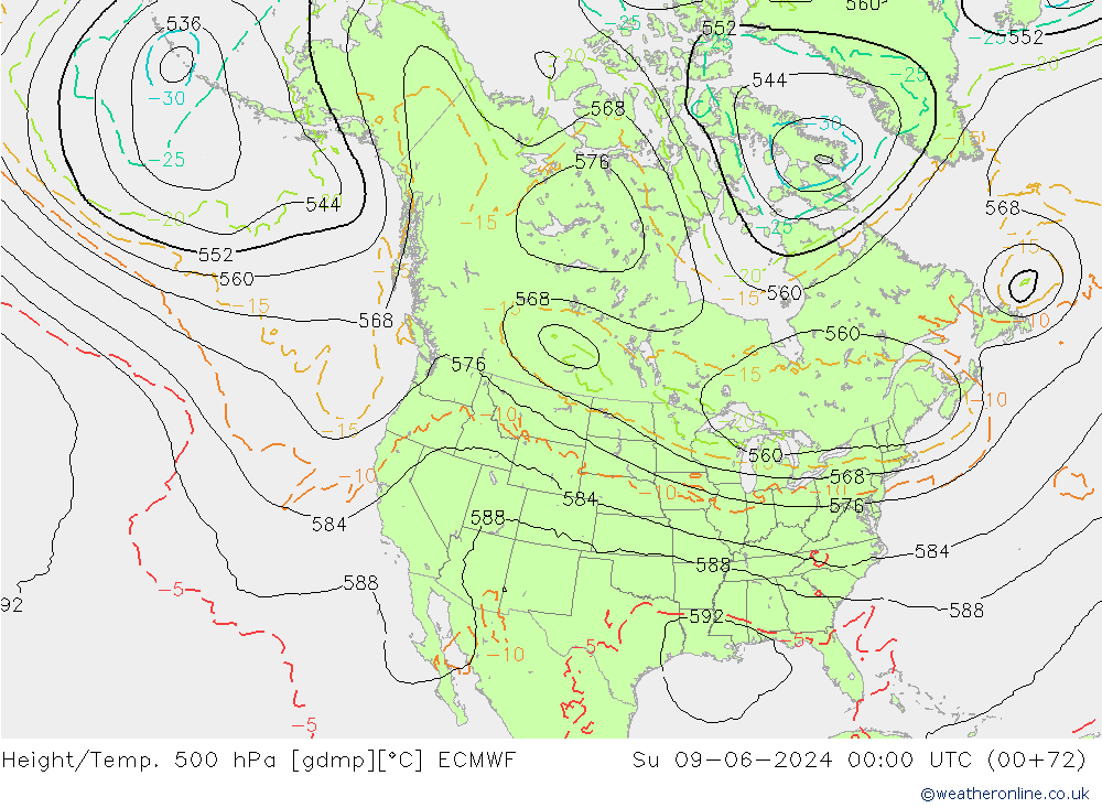 Height/Temp. 500 hPa ECMWF Su 09.06.2024 00 UTC