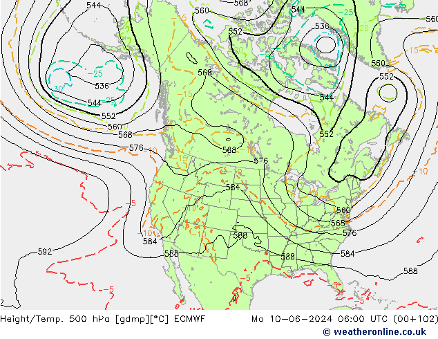 Z500/Rain (+SLP)/Z850 ECMWF Mo 10.06.2024 06 UTC