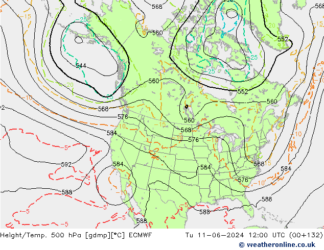 Height/Temp. 500 hPa ECMWF Út 11.06.2024 12 UTC