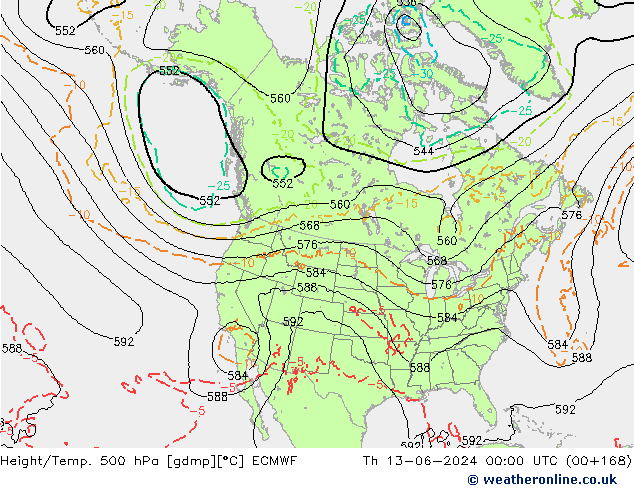 Z500/Yağmur (+YB)/Z850 ECMWF Per 13.06.2024 00 UTC