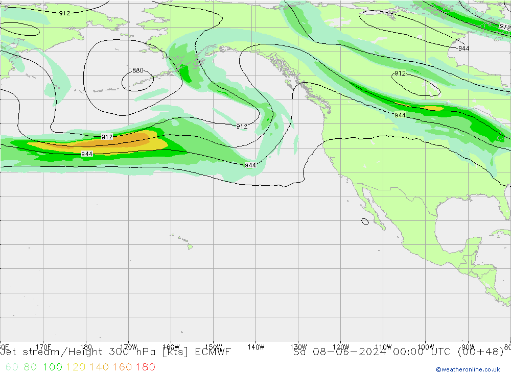 Jet stream/Height 300 hPa ECMWF So 08.06.2024 00 UTC