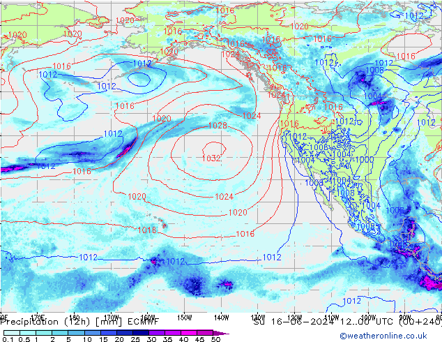 Precipitation (12h) ECMWF Su 16.06.2024 00 UTC