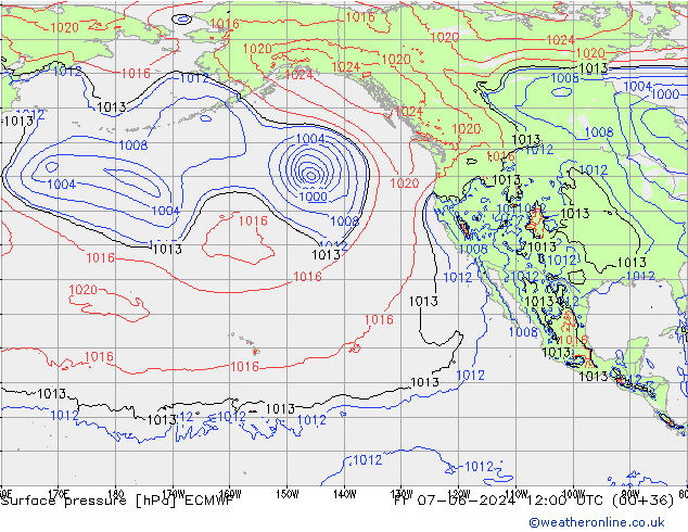 Presión superficial ECMWF vie 07.06.2024 12 UTC