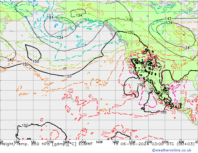 Hoogte/Temp. 850 hPa ECMWF do 06.06.2024 03 UTC