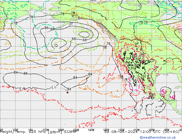 Height/Temp. 925 hPa ECMWF sab 08.06.2024 12 UTC