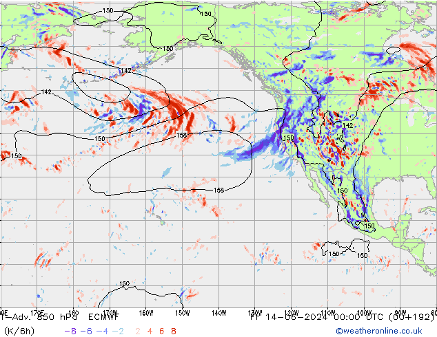 T-Adv. 850 hPa ECMWF Sex 14.06.2024 00 UTC